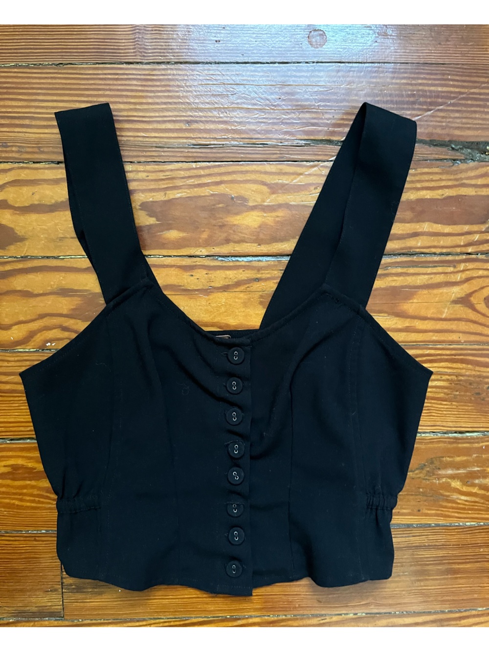 Free People Black Strapless Button-Front Crop Top